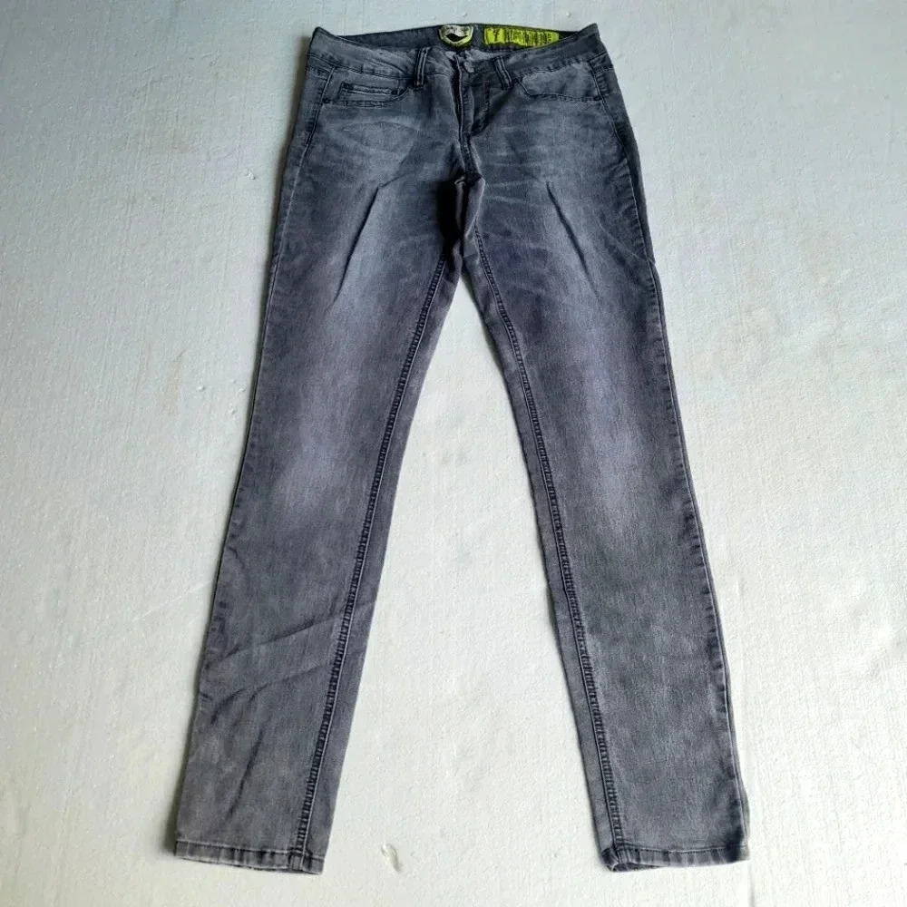 Indigo Rein Jeans Womens Juniors Size 7 Gray Denim Skinny Stretch Casual Dark